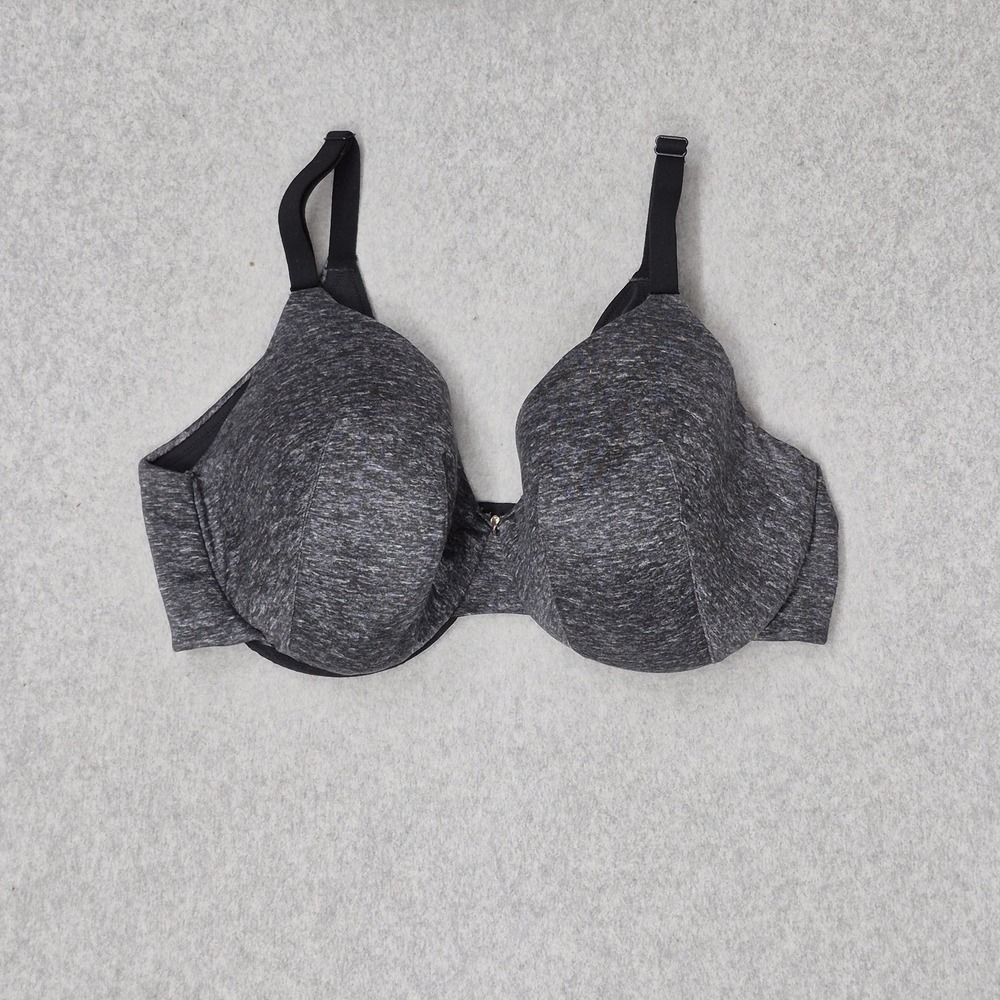 Cacique Women Bra 40DD‎ Gray T Shirt Underwired Lightly Lined Adjustable Straps